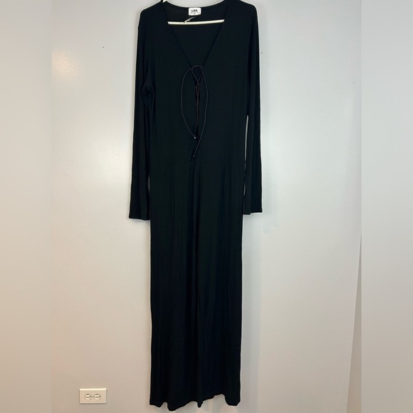 NWT LNA Kayla Black Ribbed Lace Up Long Sleeve Jumpsuit/Pantsuit Size 2X - Picture 3 of 11